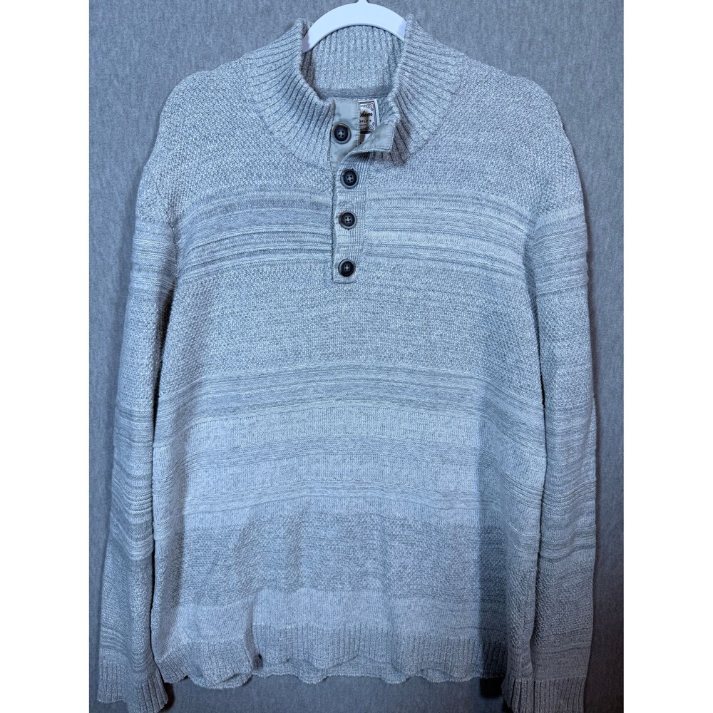 Flag & Anthem Men's Gray Striped Mock Neck Button Pullover Sweater Knit L